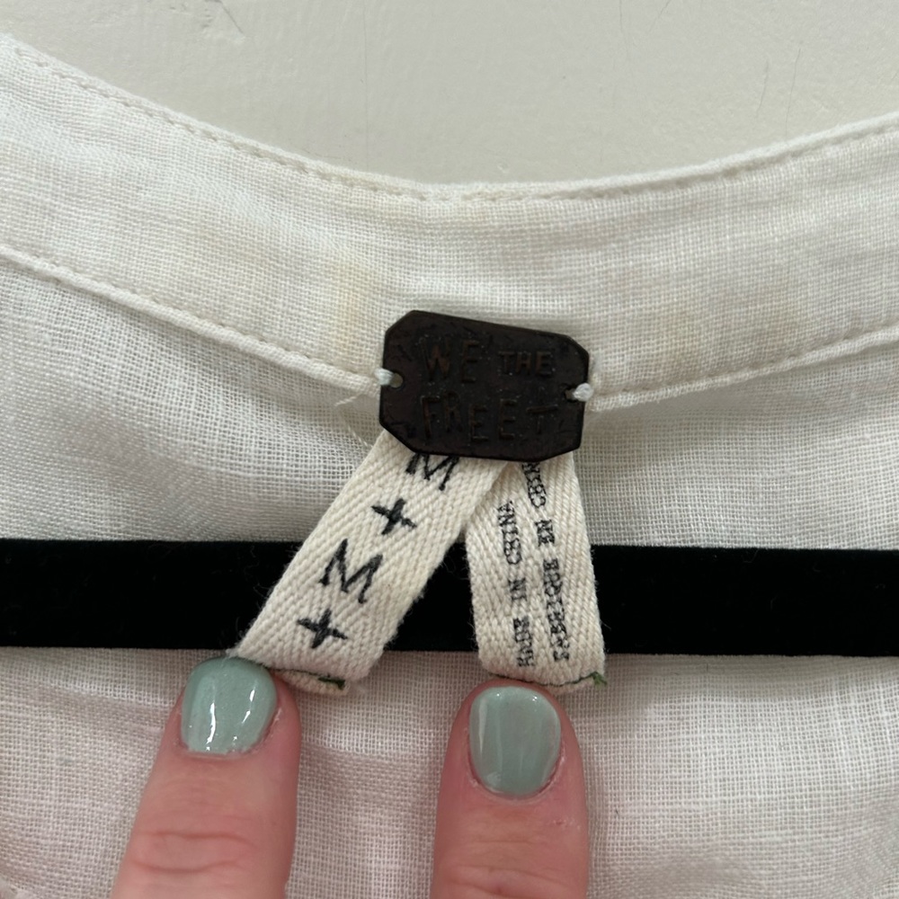 PAIR of We the Free Linen Peasant Tops, Ivory and Teal, Sizes S and M - Picture 3 of 13